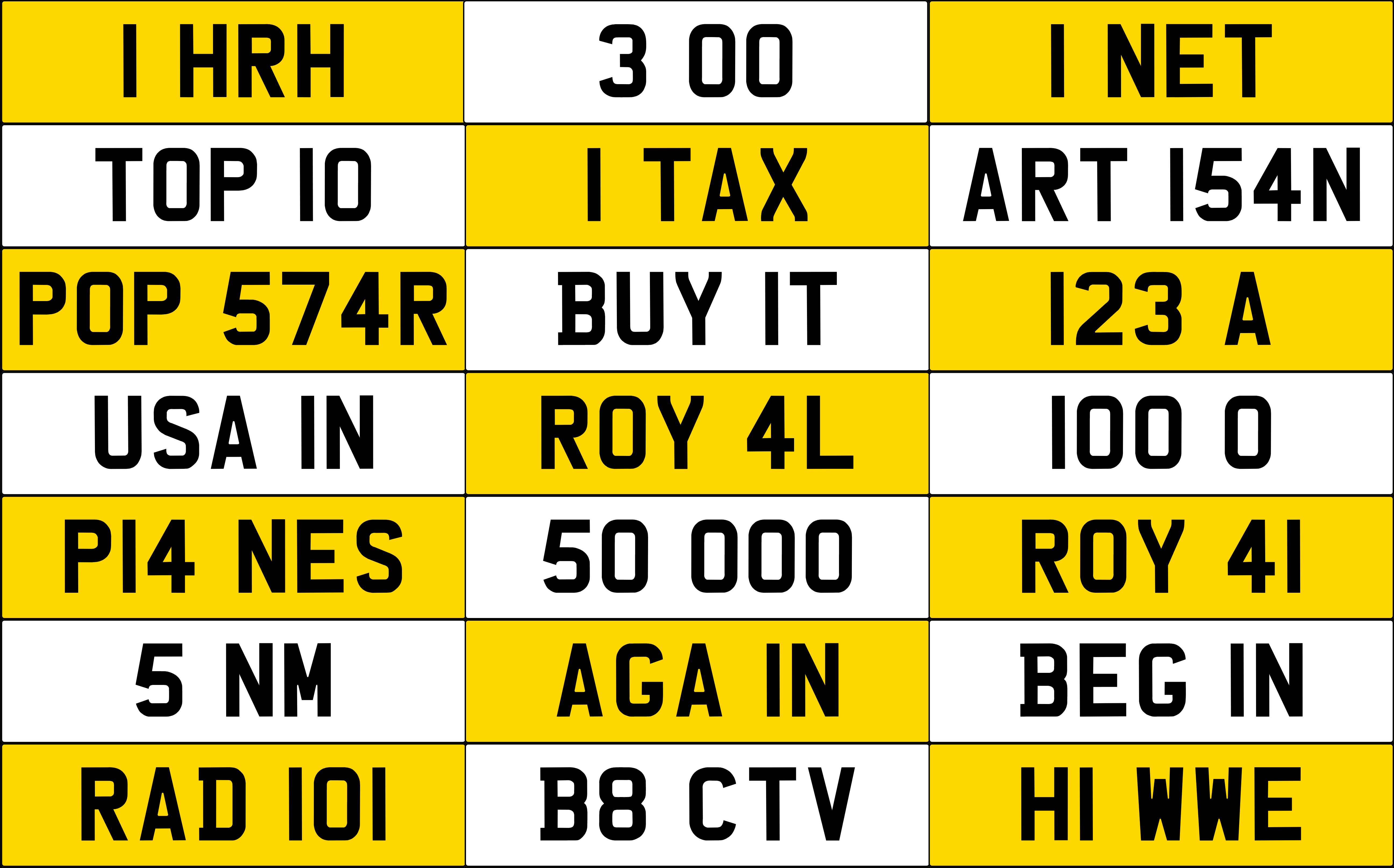 full width image of number plates